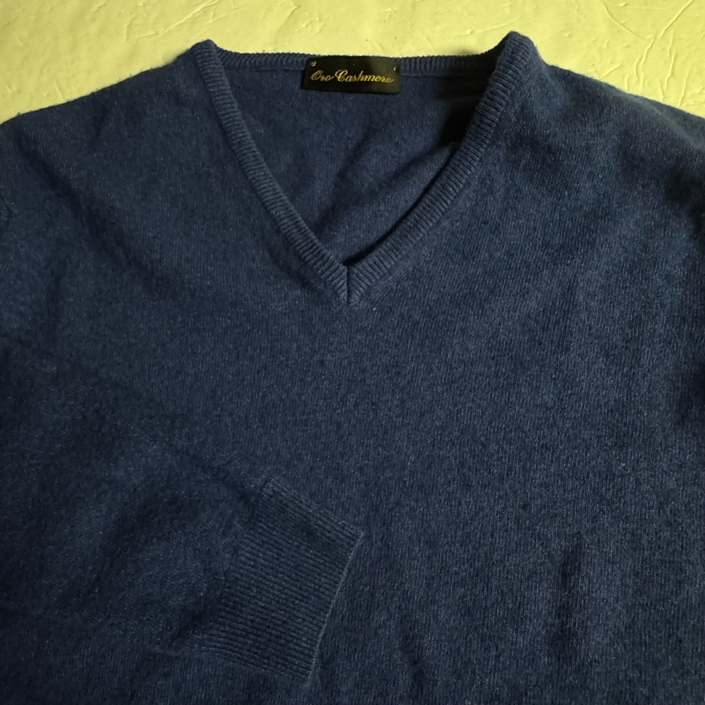 Oro Cashmere Blue V-Neck Sweater Merino Wool Blend Made in Italy Small
